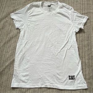 CAT White Crewneck short Sleeve Basic T shirt Size Medium